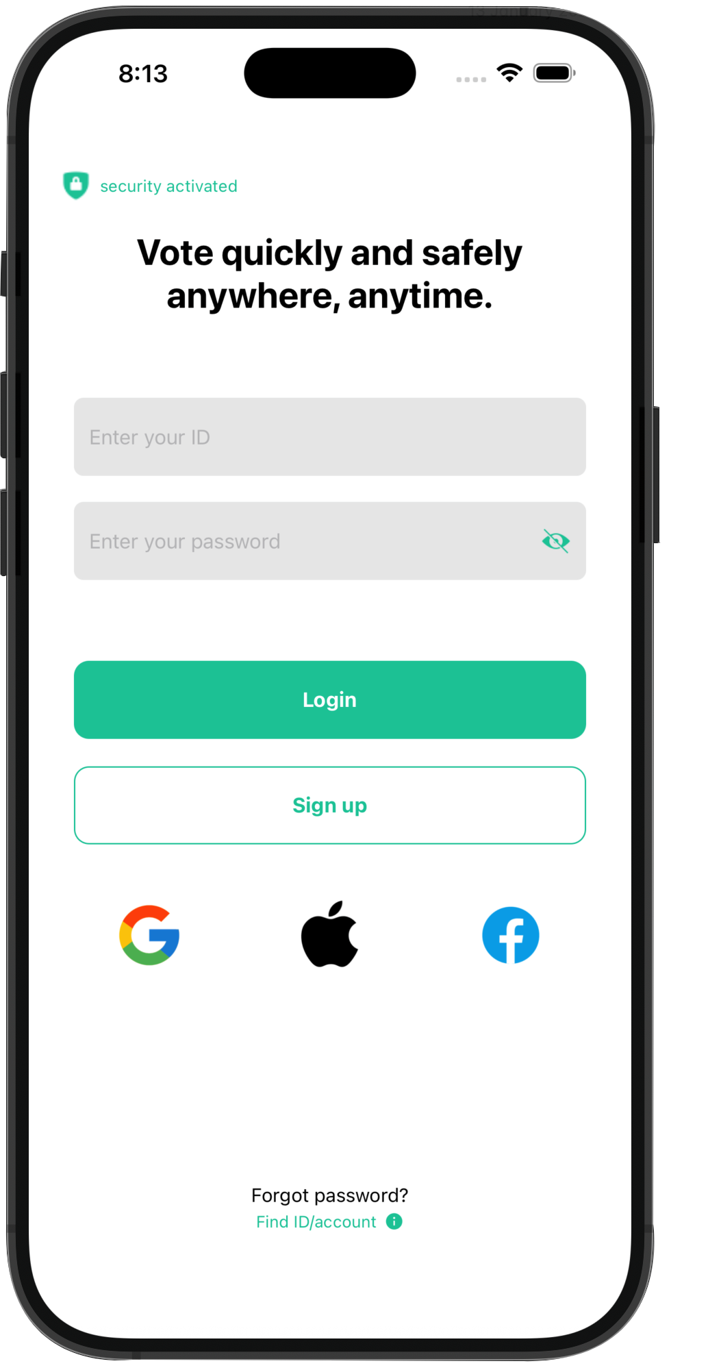 oVote secure login on mobile